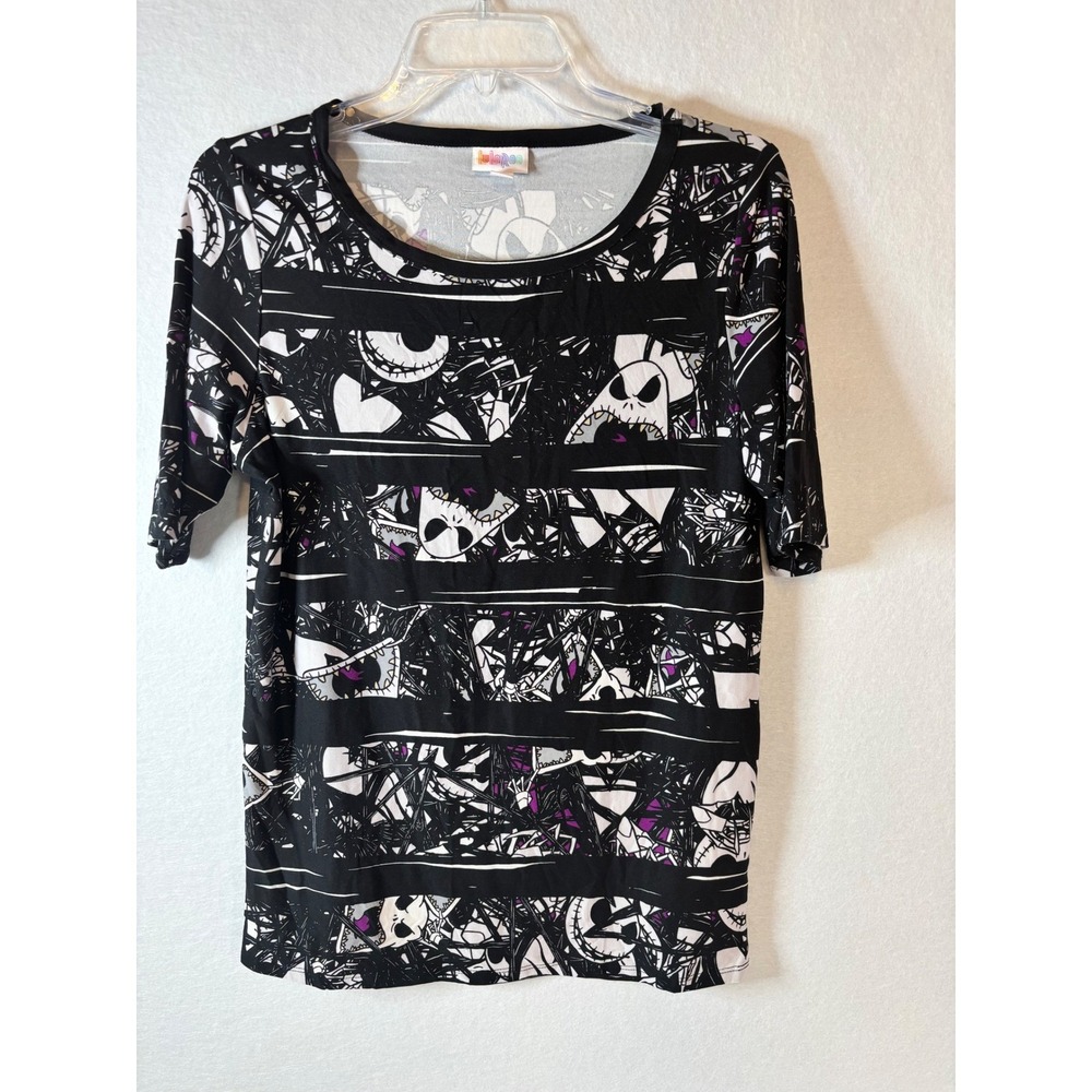 LuLaRoe Disney Nightmare Before Christmas Jack Skellington Top Black White Med
